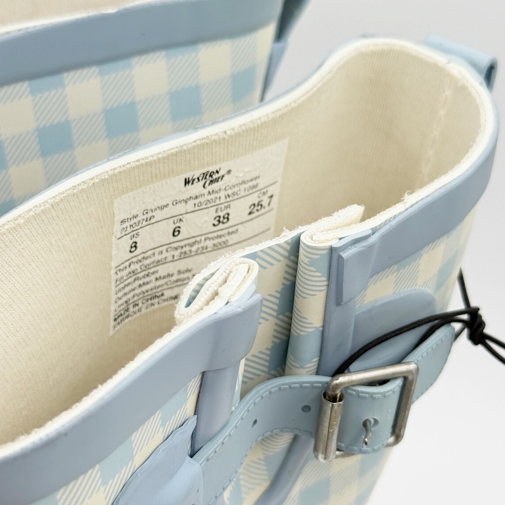 Western Chief Grunge Gingham Mid Rain Boot Size 8 Women Cornflower Blue Gingham - Picture 8 of 8